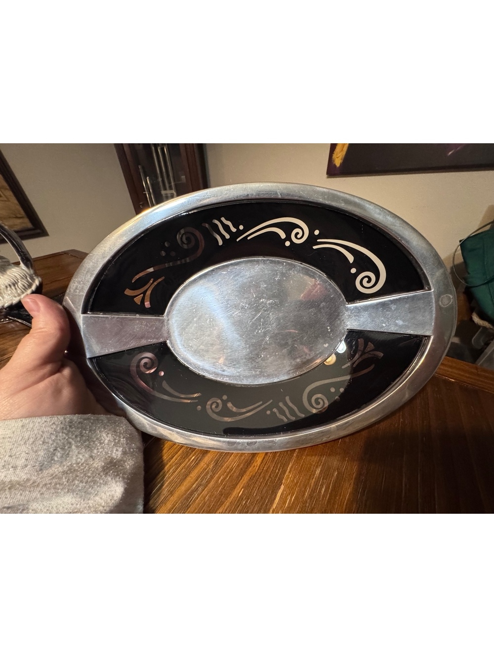 Set of 2 Vintage Lenox Spyro Oval Serving Trays Black Silver 11.25”